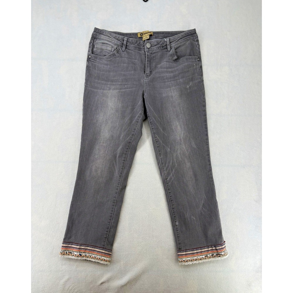 Democracy Flex-ellent! Gray Straight Jeans Mid Rise Fringe Hem Women's 10